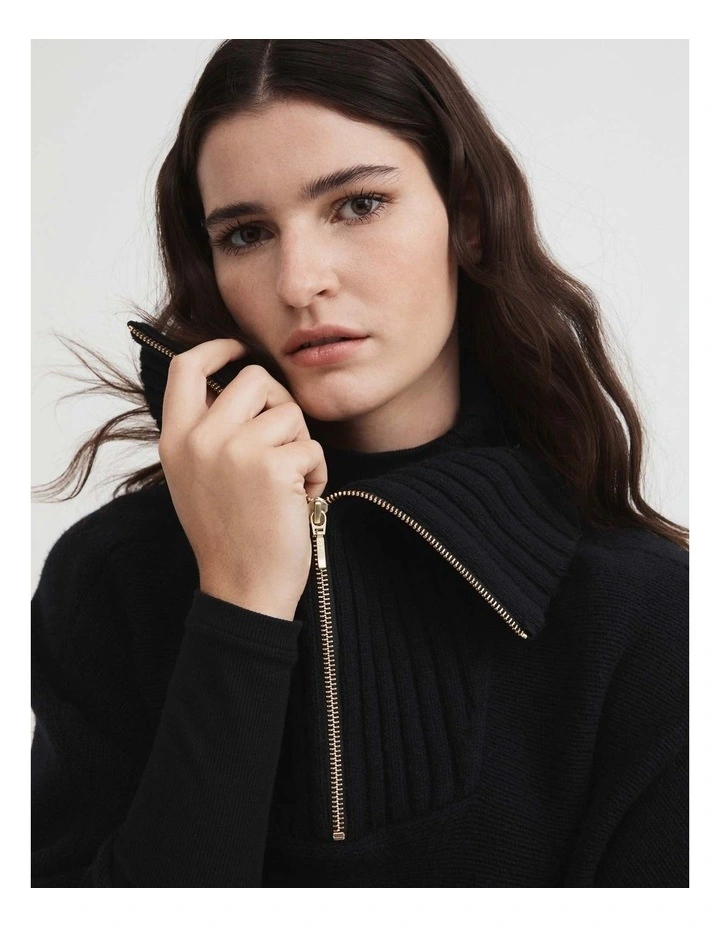 Rib Neck Poncho In Black 2 Rib Neck Poncho In Black - Image 2