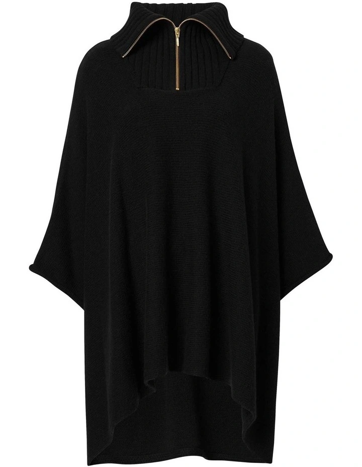 Rib Neck Poncho In Black 5 Rib Neck Poncho In Black - Image 5
