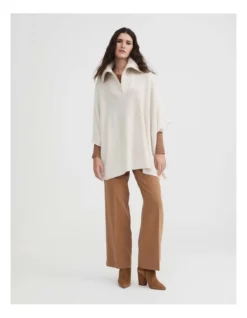 Rib Neck Poncho In Oatmeal Marle -Myer Clothing Shop 993247390 3 720x928