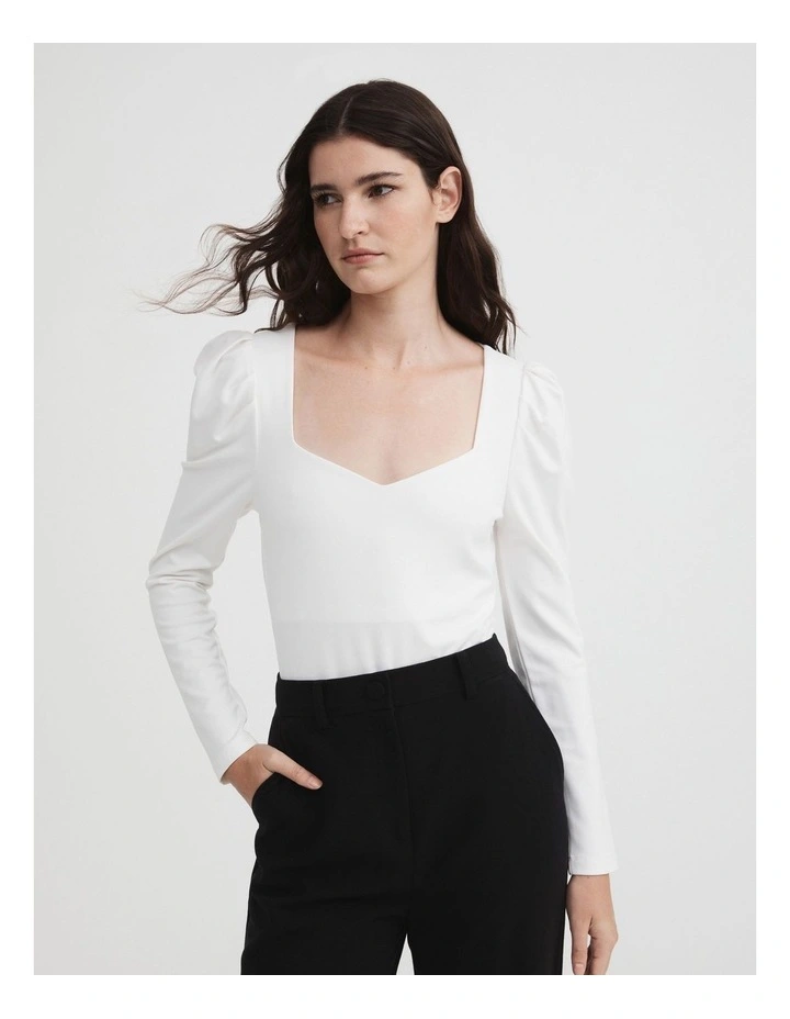 Ponte Sweetheart Neckline Bodysuit In Chalk 1 Ponte Sweetheart Neckline Bodysuit In Chalk