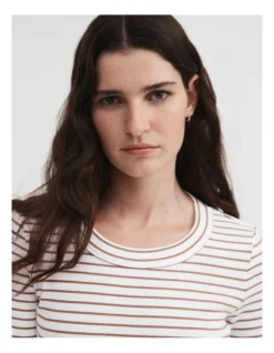 Stripe Long Sleeve Rib Top In Camel -Myer Clothing Shop 993250270 3 720x928