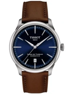 Tissot Chemin Des Tourelles Powermatic 80 39mm T1398071604100 Watch In Blue/Brown Leather
