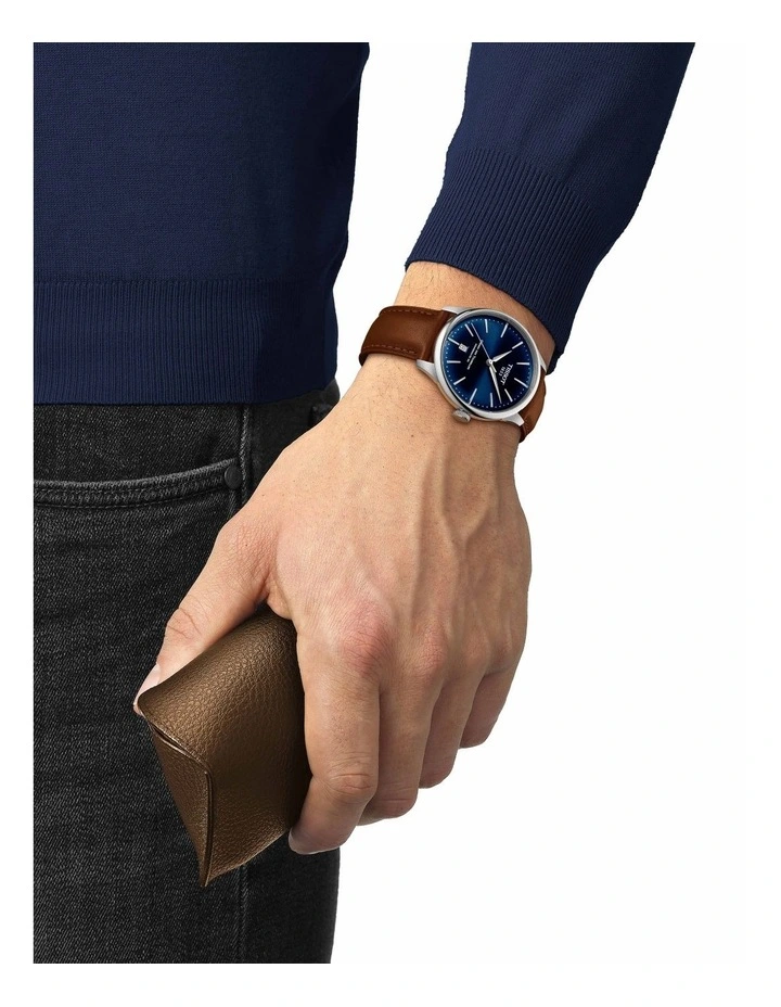 Tissot Chemin Des Tourelles Powermatic 80 39mm T1398071604100 Watch In Blue/Brown Leather 2 Tissot Chemin Des Tourelles Powermatic 80 39mm T1398071604100 Watch In Blue/Brown Leather - Image 2