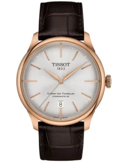 Tissot Chemin Des Tourelles Powermatic 80 39mm T1398073603100 Watch In Rose Gold/Brown Leather