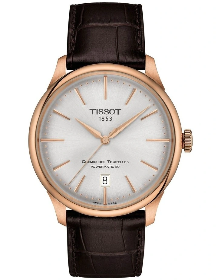 Tissot Chemin Des Tourelles Powermatic 80 39mm T1398073603100 Watch In Rose Gold/Brown Leather 1 Tissot Chemin Des Tourelles Powermatic 80 39mm T1398073603100 Watch In Rose Gold/Brown Leather
