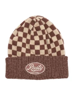 Rusty Check Mate Beanie In Brown