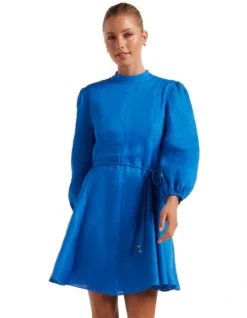 Forever New Melanie High Neck Swing Dress In Blue