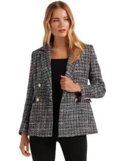 Forever New Camilla Double Breasted Boucle Jacket In Black Multi