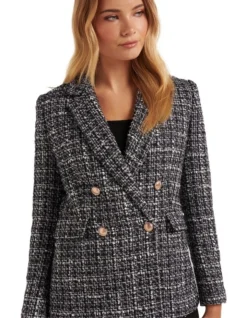 Forever New Camilla Double Breasted Boucle Jacket In Black Multi 8 Forever New Camilla Double Breasted Boucle Jacket In Black Multi -Myer Clothing Shop 995437990 4 720x928